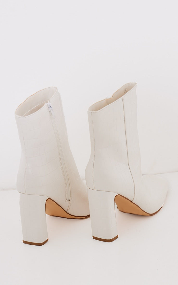 Next Day Delivery Before 10 pm Black Pu Croc Square Toe Zip Block High Heeled Ankle Boots