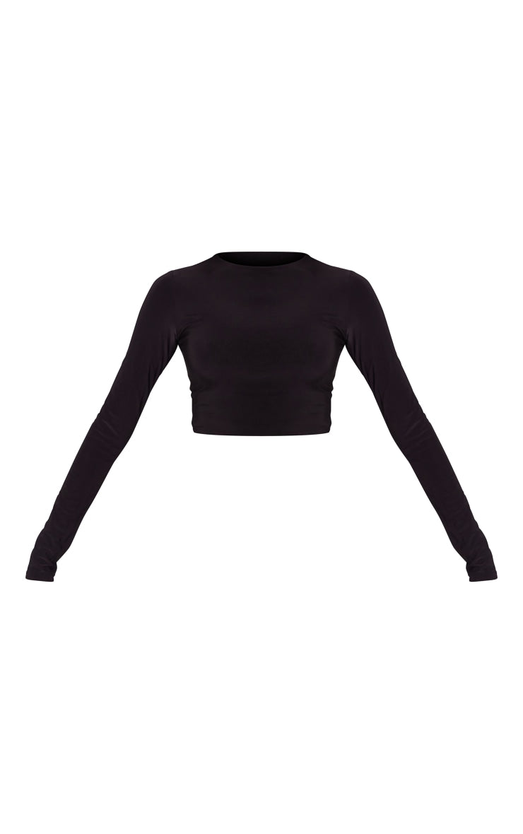 Black Basic Slinky Long Sleeve Crop Top Next Day Delivery Before 10 pm