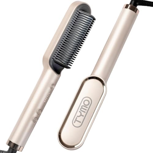 Next Day Delivery TYMO Hair Straightener Brush UK, Flat Iron and Hair Brush 2-in-1, Anti-Scald, Fast Heating, 5 Temp Settings (130℃-210℃), Professional Salon at Home, Wider Comb for Even Straightening, TYMO Ring