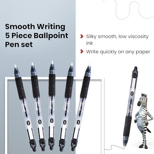 ZEBRA Pen Z Grip Smooth Black Ballpoint Pens, Comfortable ZEBRA Pens With Pocket Clip, Retractable Ballpoint, Reliable Black Biro Pens Multipack For Everyday Use - Medium Point, 5pk