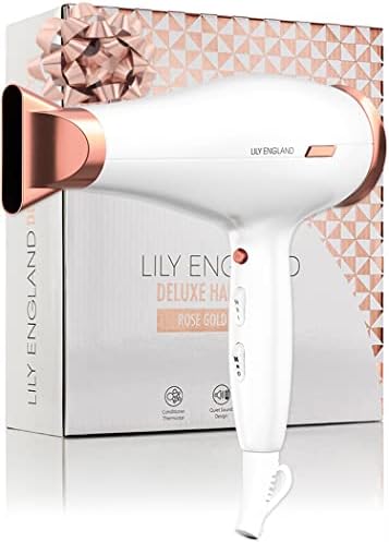 Next Day Delivery RRP £49.99 Lily England Lightweight Hair Dryer - Quiet Hairdryer with Cold Setting for Shine Boost, Hairdryers for Women Multiple Heat & Speed Settings, White & Rose Gold