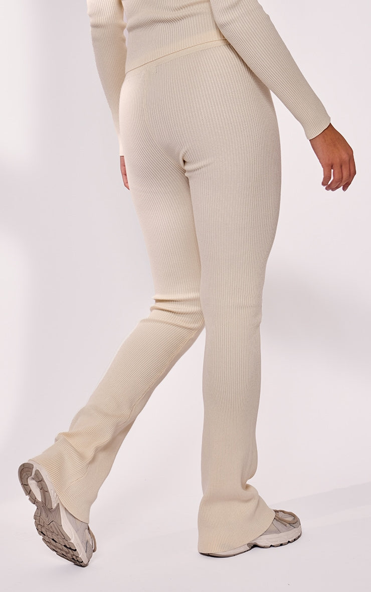 Cream Rib Knit Flared Trousers Next Day Delivery Before 10 pm
