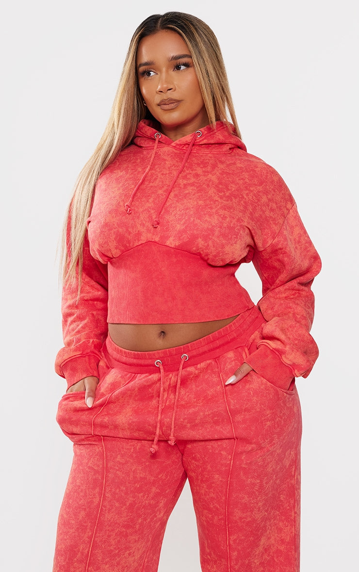 Shape Blue Sweat Cropped Shirred Waist Hoodie Next Day Delivery Before 10 pm