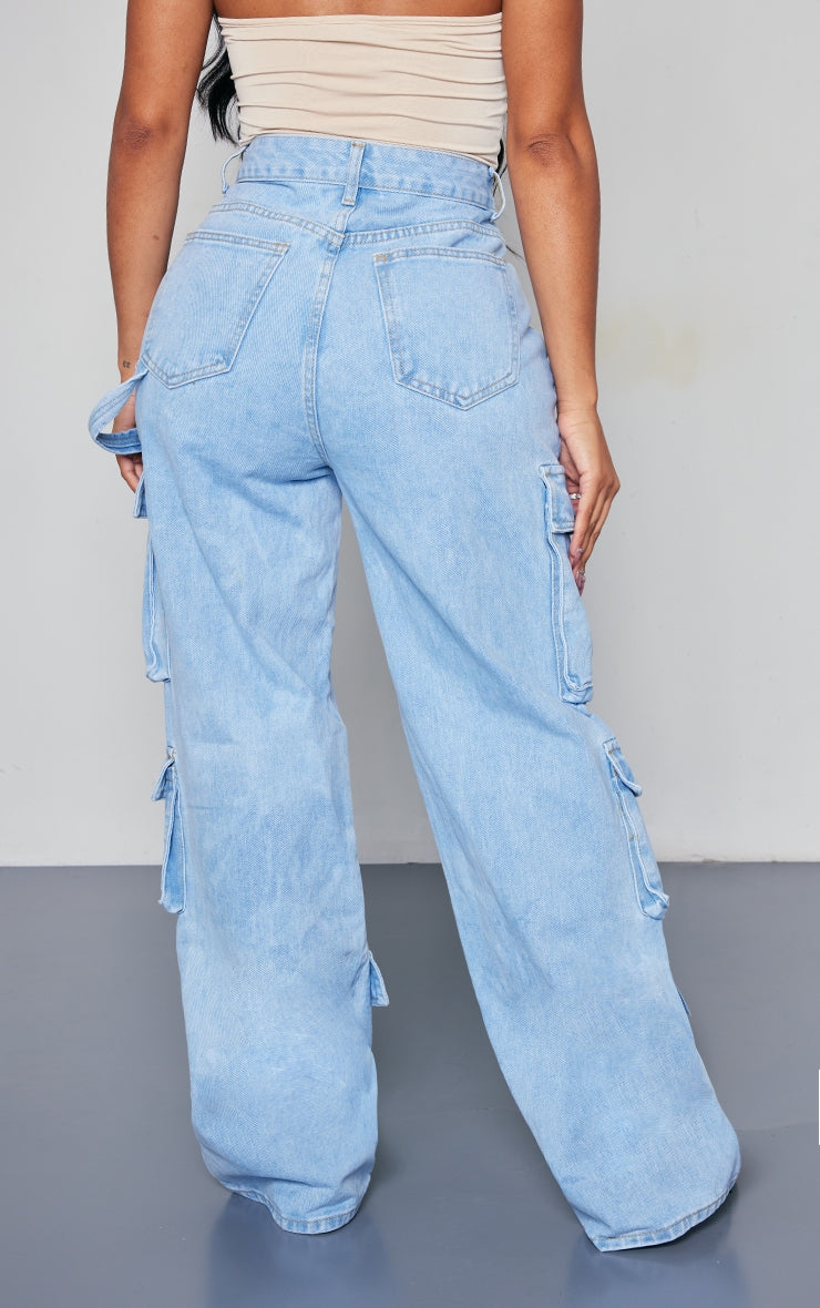 Next Day Delivery Before 10 pm Shape Light Blue Wash Pocket Wide Leg Cargo Jeans