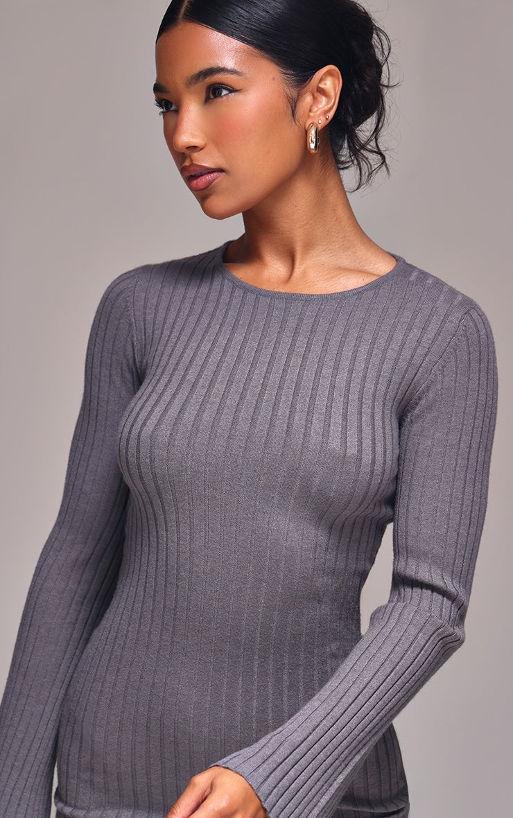Ash Grey Ribbed Knit Mini Dress Next Day Delivery