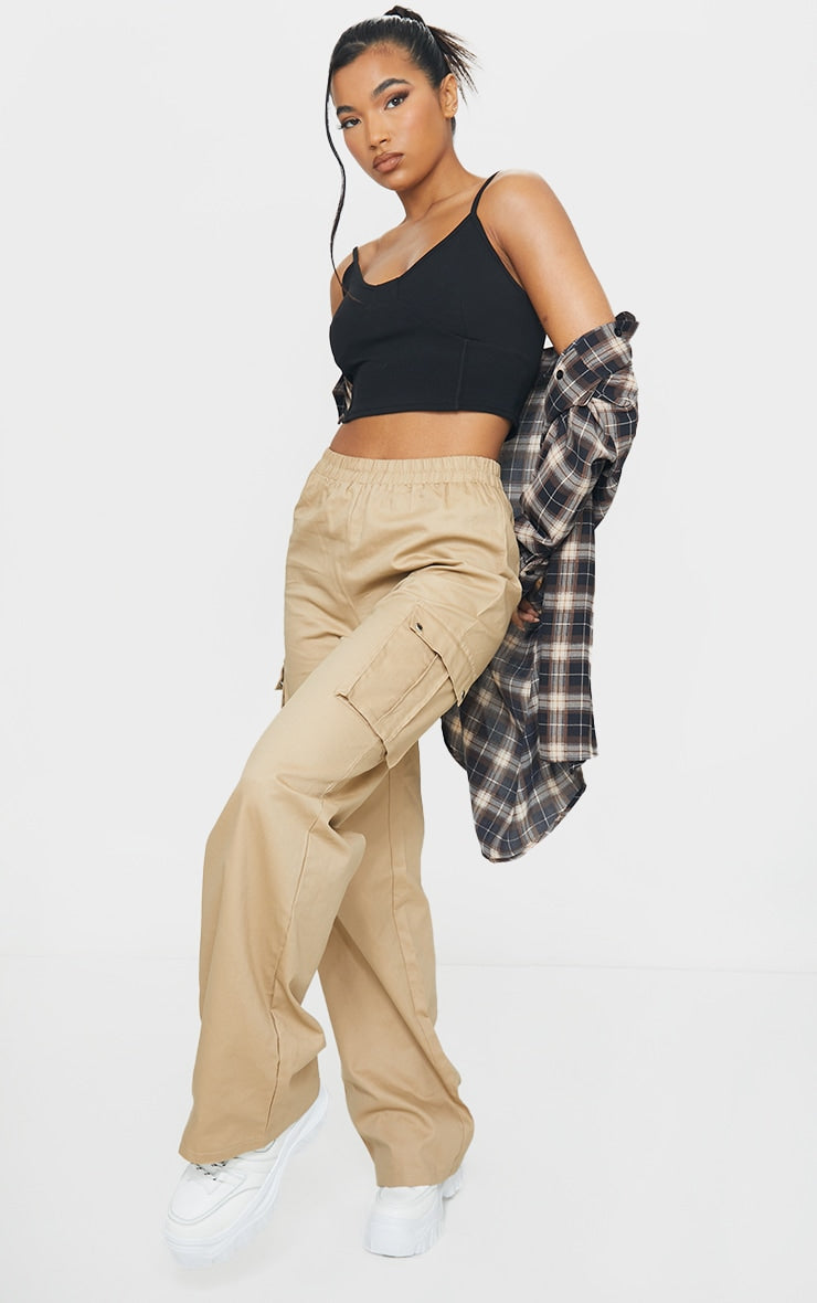 Next Day Delivery Before 10 pm Khaki Wide Leg High Waisted Cargo Trousers