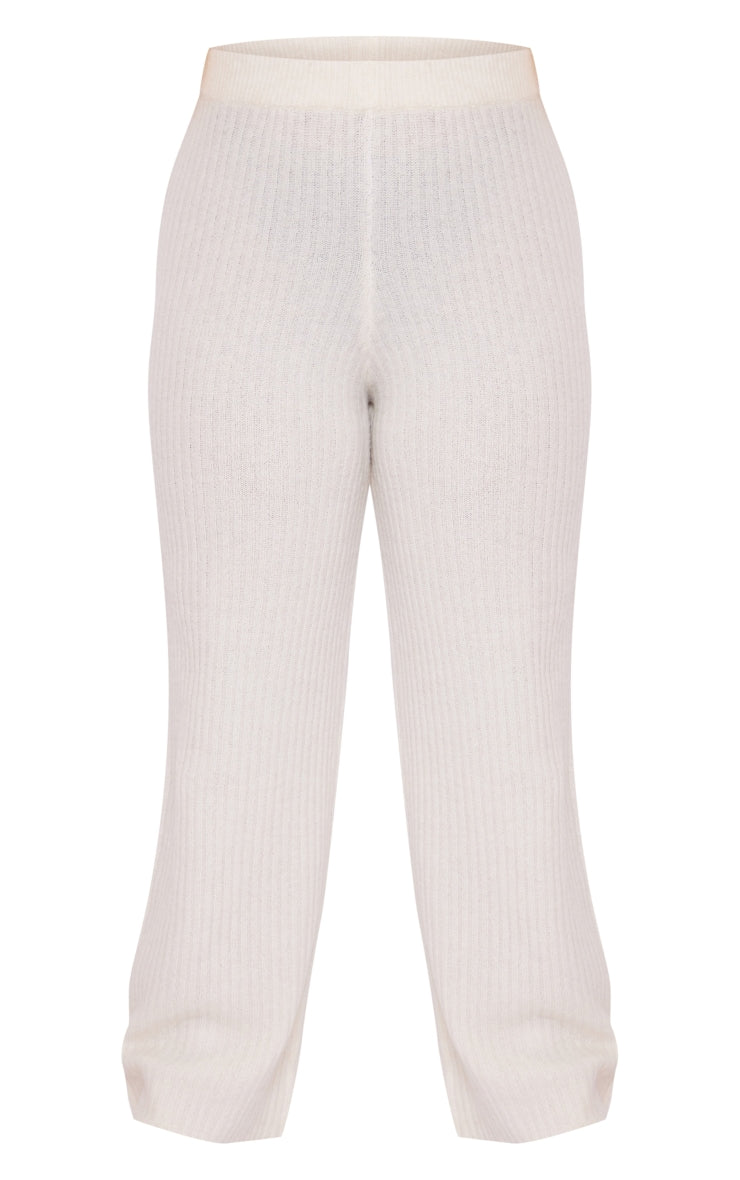 Plus Cream Soft Knit Wide Leg Trousers Next Day Delivery Before 10 pm