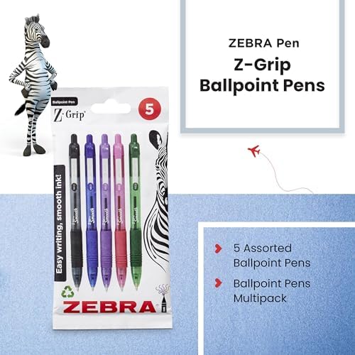ZEBRA Pen Z Grip Smooth Black Ballpoint Pens, Comfortable ZEBRA Pens With Pocket Clip, Retractable Ballpoint, Reliable Black Biro Pens Multipack For Everyday Use - Medium Point, 5pk