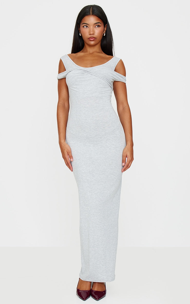 Grey Marl Ribbed Twisted Maxi Dress Next Day Delivery 10 PM