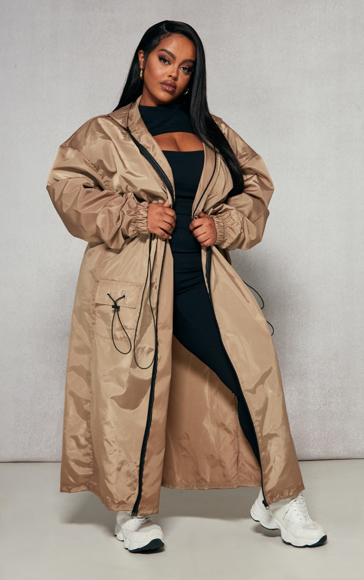 Plus Khaki Toggle Detail Midi Windbreaker Next Day Delivery Before 10PM