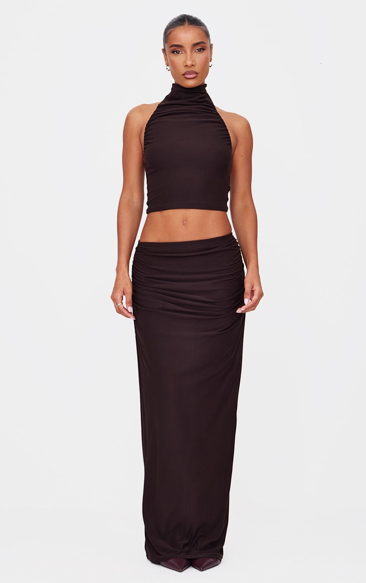 Khaki Soft Touch Ruched Maxi Skirt Next Day Delivery Before 10PM