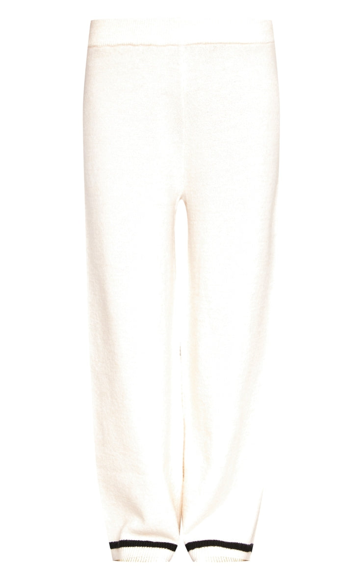 Taupe Soft Knit Contrast Stripe Detail Wide Leg Trousers Next Day Delivery Before 10 pm
