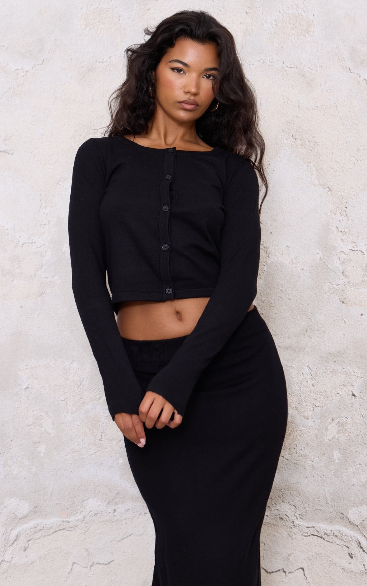 Black Basic Fine Knit Button Up Cardigan Next Day Delivery Before 10 pm