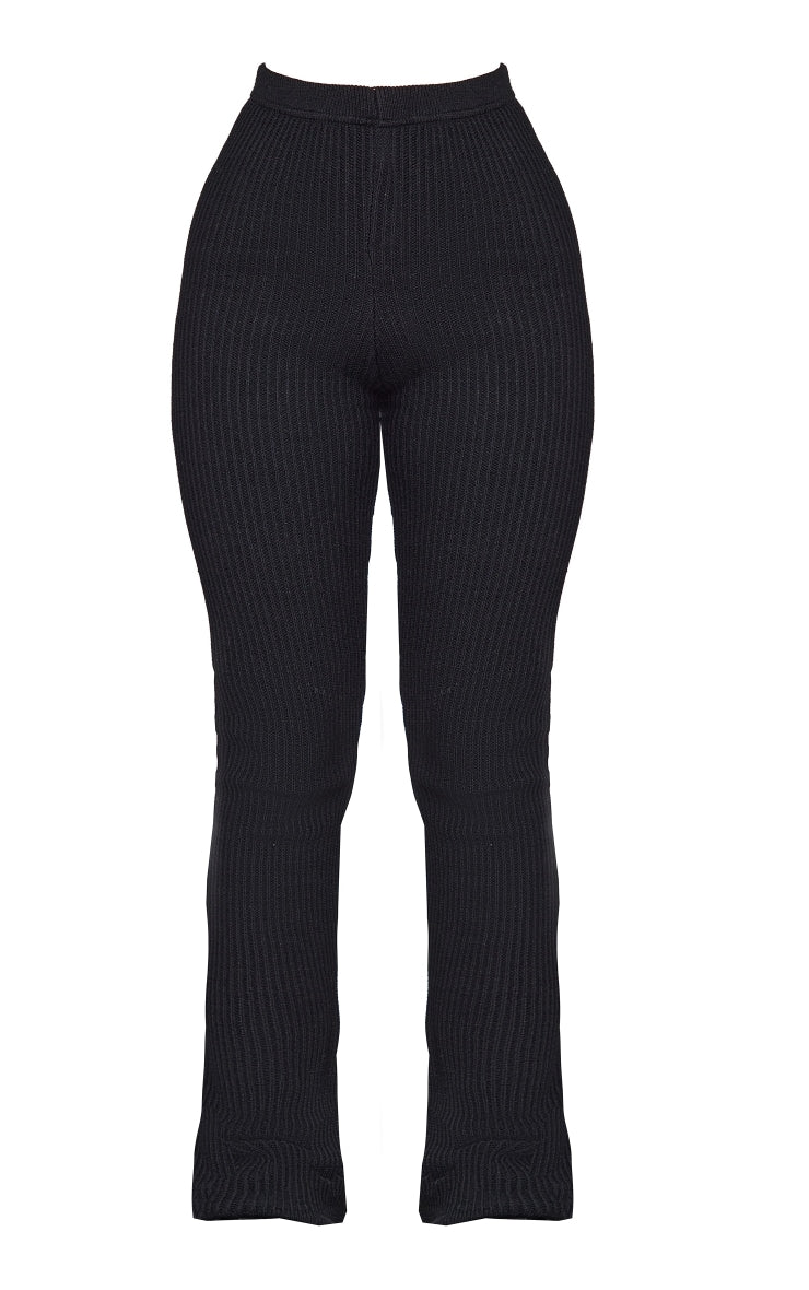 Petite Black Knitted Rib High Waisted Skinny Flares Next Day Delivery Before 10 pm