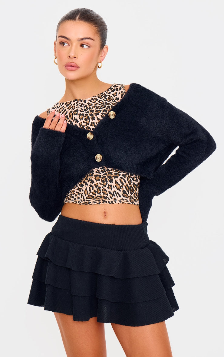 Chocolate Brushed Rib Rara Mini Skirt Next Day Delivery