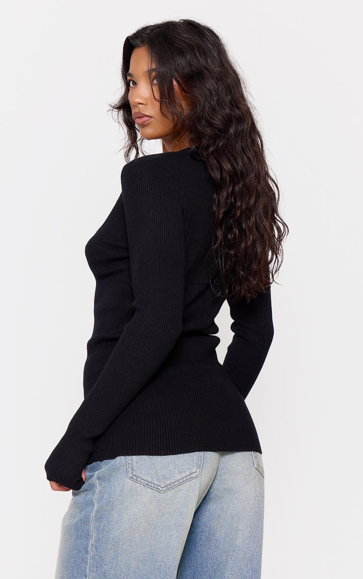 Black Knitted Ribbed Long Sleeve Cardigan Next Day Delivery