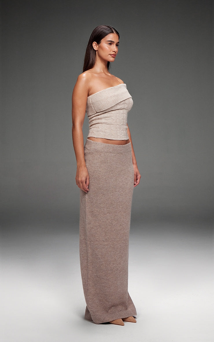 Oatmeal Marl Textured Knit Foldover Bandeau Top Next Day Delivery Before 10PM