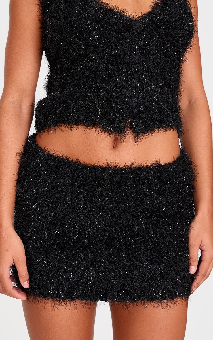 Black Bobble Eyelash Knit Mini Skirt Next Day Delivery