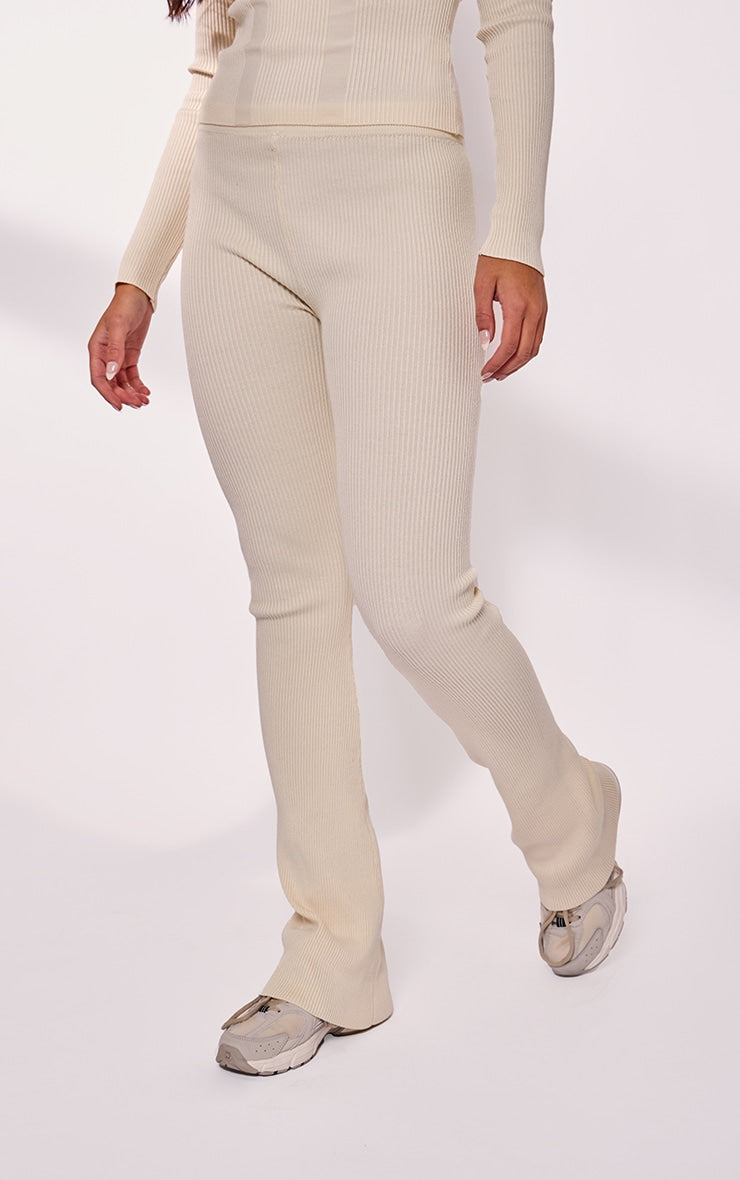 Cream Rib Knit Flared Trousers Next Day Delivery Before 10 pm