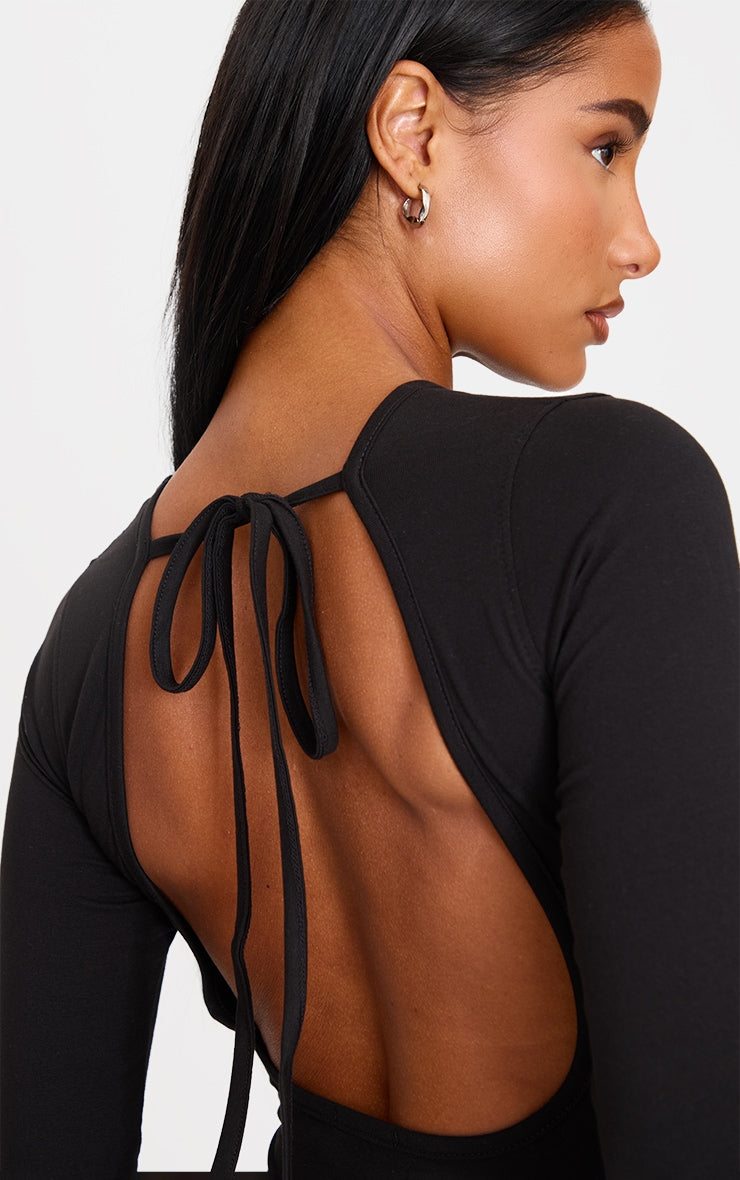 Charcoal Cotton Tie Scoop Back Mini Dress Next Day Delivery Before 10PM