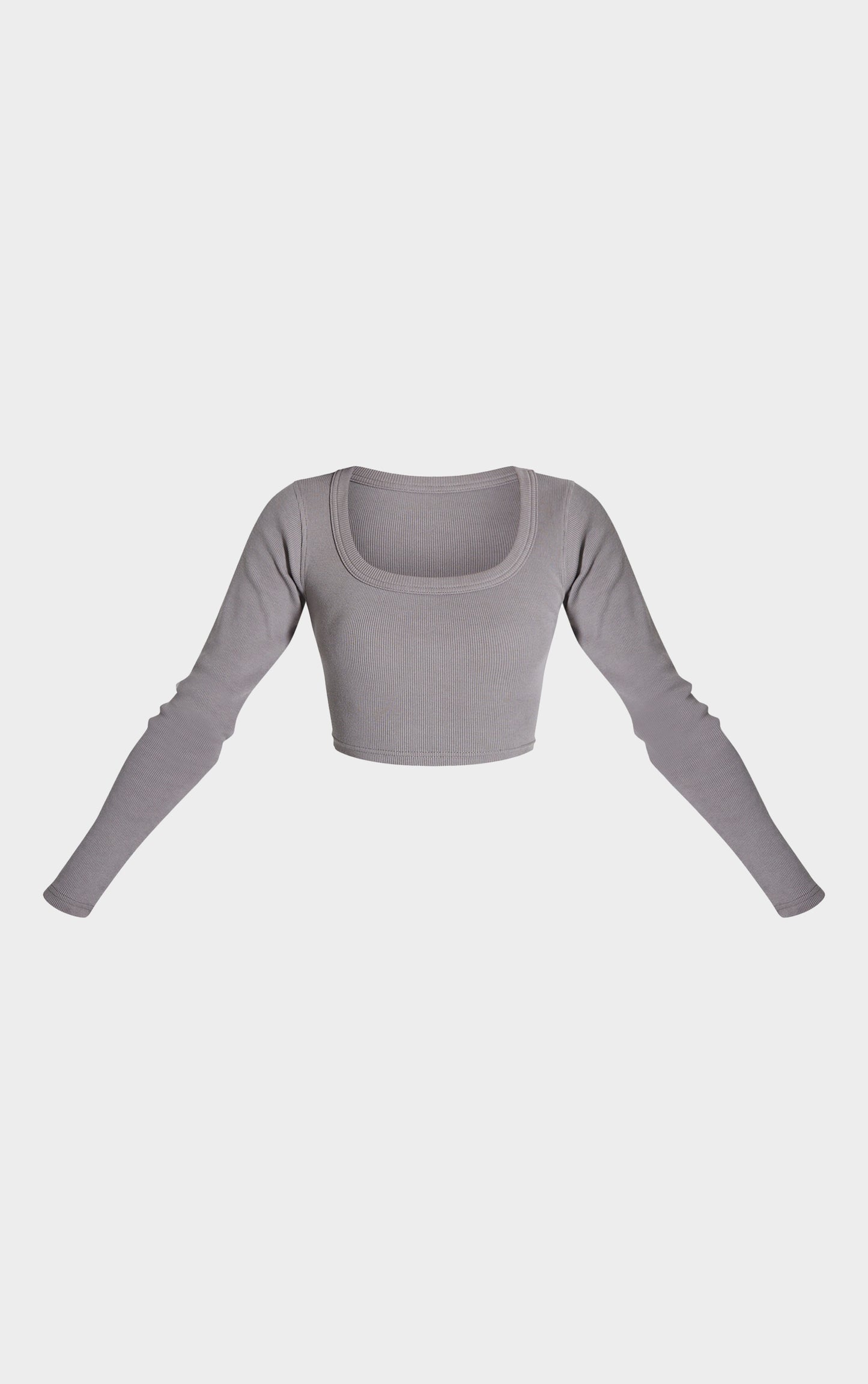 Charcoal Rib Scoop Neck Long Sleeve Crop Top Next Day Delivery