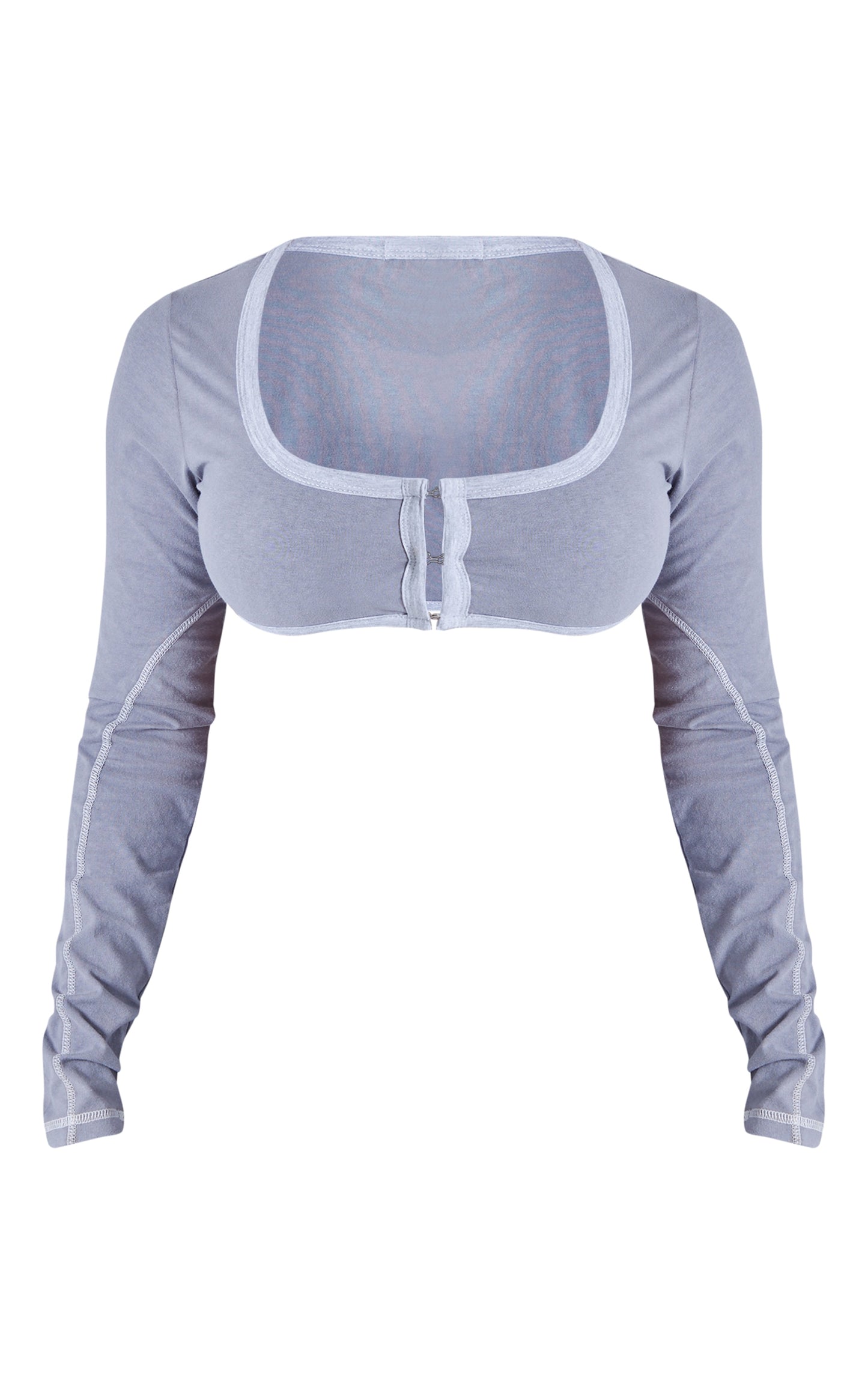 Shape Light Grey Washed Cotton Hook And Eye Long Sleeve Crop Top Next Day Delivery