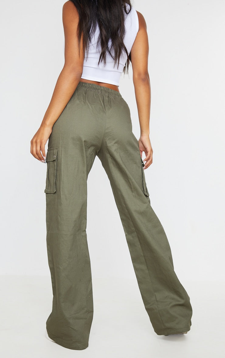 Next Day Delivery Before 10 pm Khaki Wide Leg High Waisted Cargo Trousers