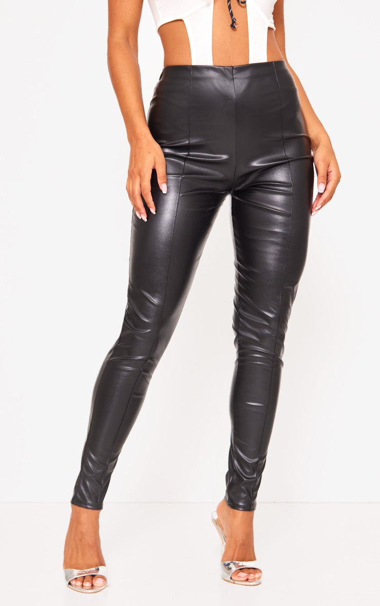 Next Day Delivery Before 10 pm Black Faux Leather Pintuck Detail Leggings