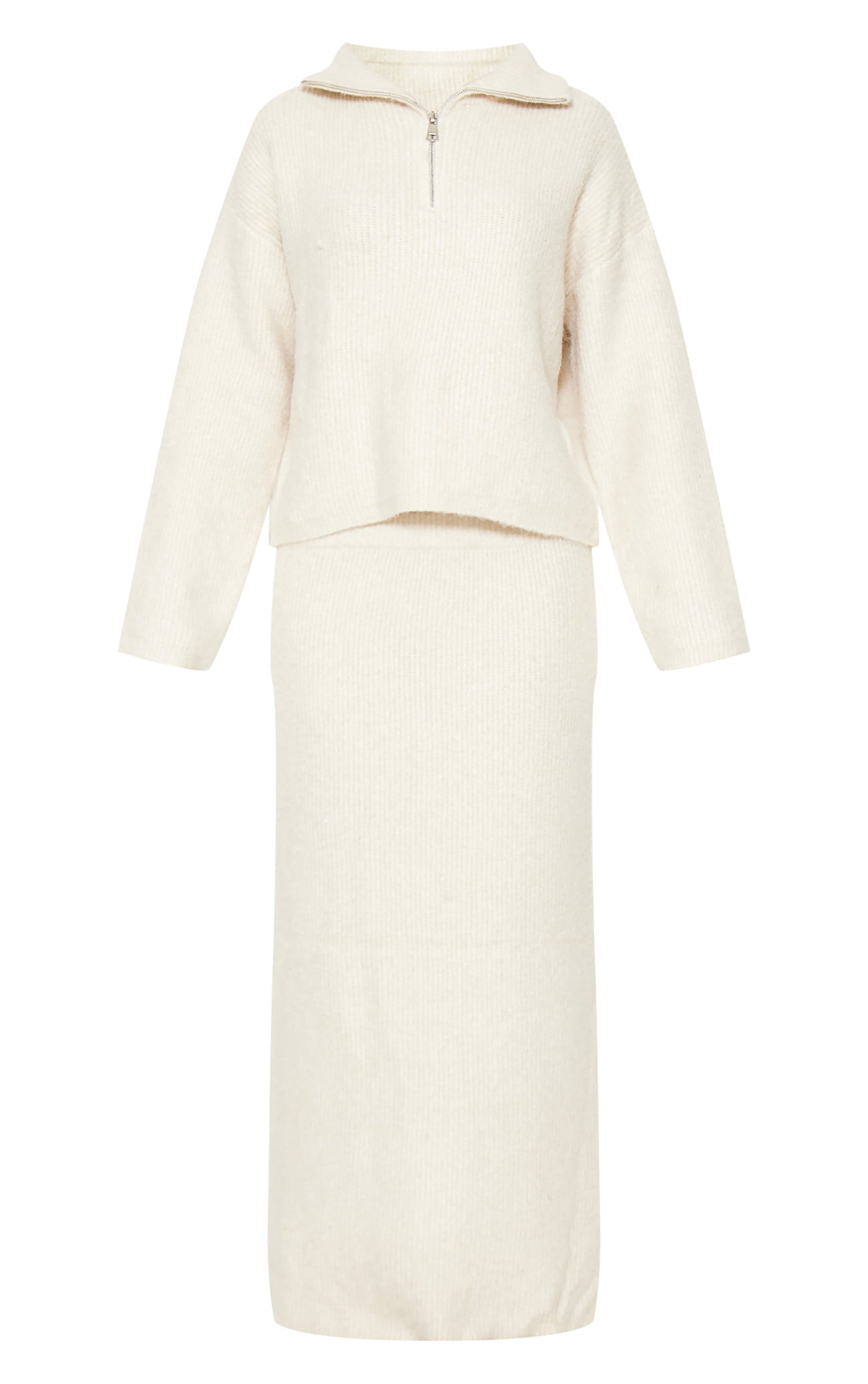 Taupe Knitted Zip Up Jumper And Maxi Skirt Set Next Day Before 10PM