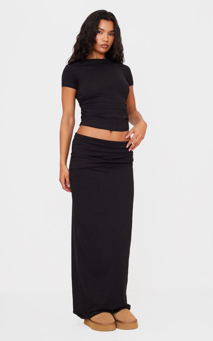 Black Cotton Side Cap Sleeve Ruched Top Next Day Before 10 PM