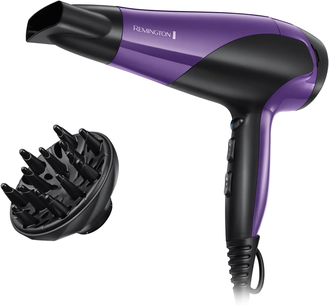 Next Day Delivery RRP £51.99Remington Hair Dryer Ionic (Powerful, Fast Professional Styling, Diffuser, Concentrator, Ionic Conditioning for Frizz Free Hair, 3 Heat / 2 Speed Settings, Cool Shot, 2200W, Purple) D3190