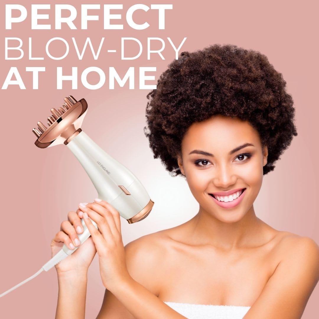 Next Day Delivery RRP £49.99 Lily England Lightweight Hair Dryer - Quiet Hairdryer with Cold Setting for Shine Boost, Hairdryers for Women Multiple Heat & Speed Settings, White & Rose Gold