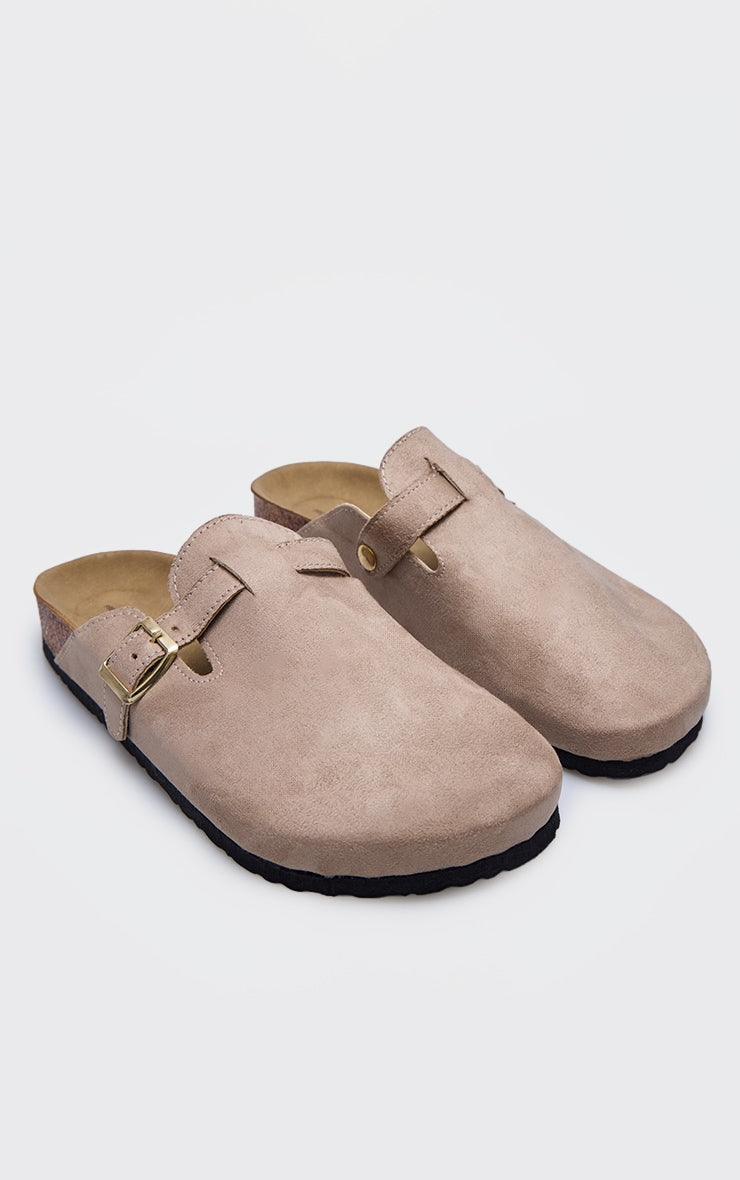 Next Day Delivery Before 10 pm Beige Faux Suede Buckled Mule Cloggs