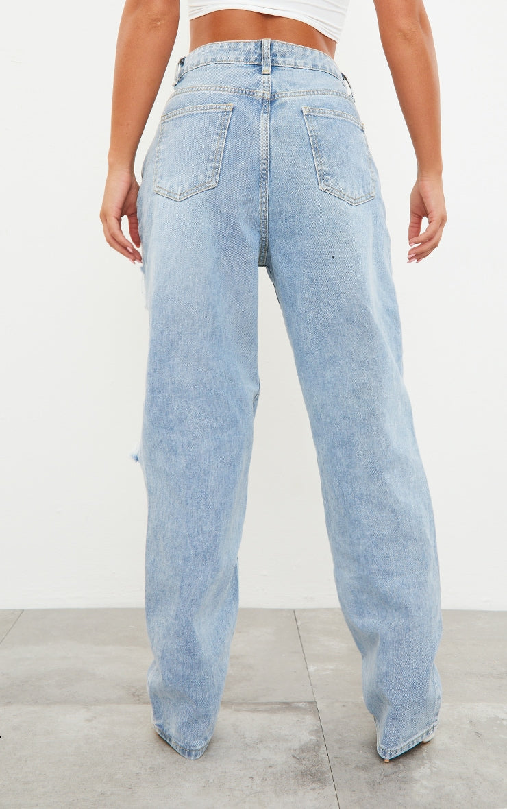 Light Blue Wash Open Knee Boyfriend Jeans