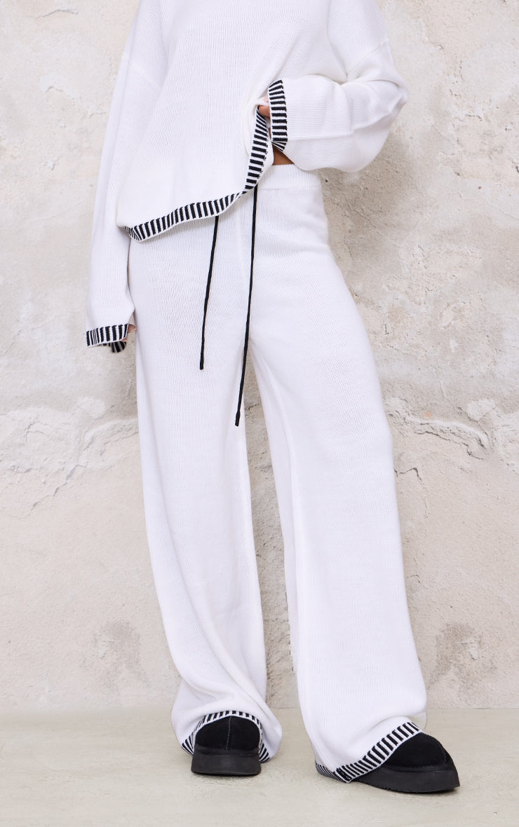 Cream Contrast Stitch Detail Knit Drawstring Waist Trousers Next Day Delivery Before 10 pm