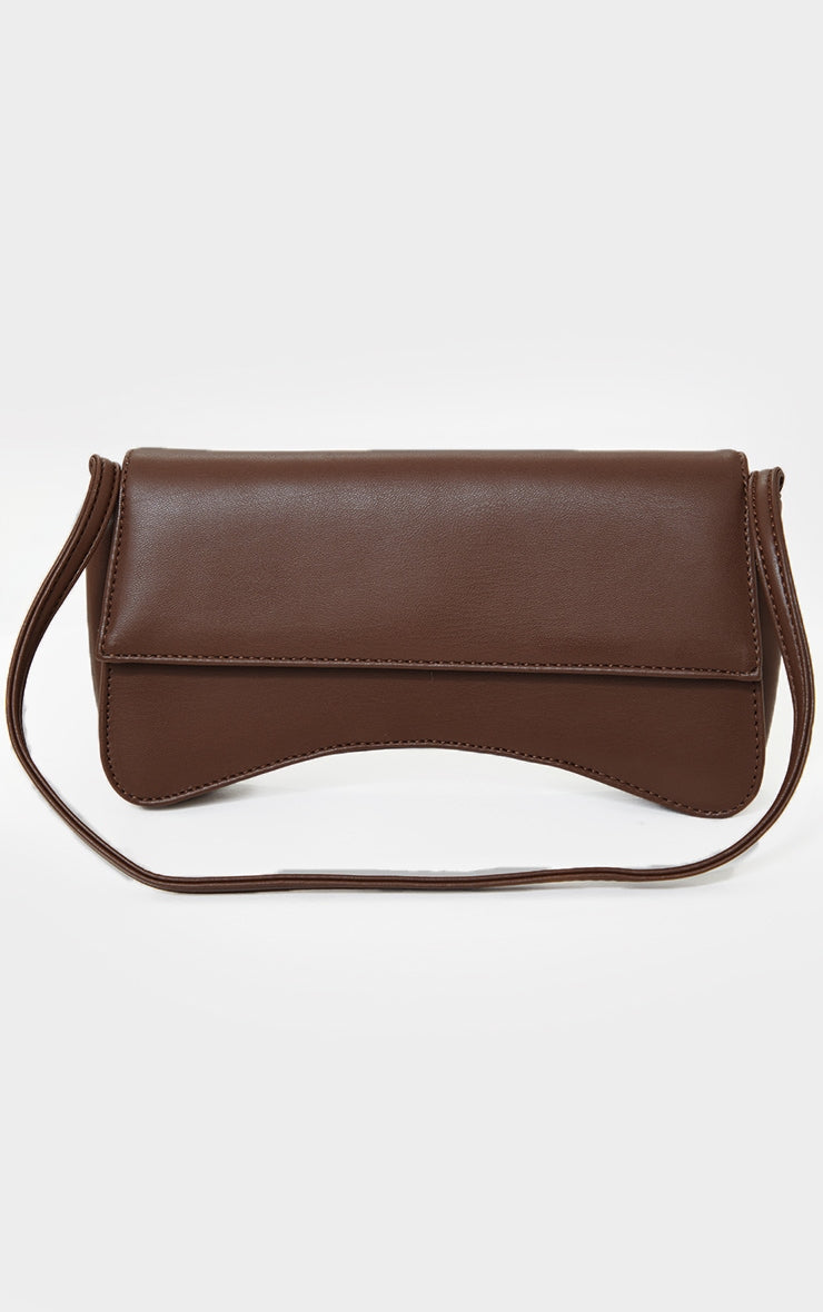 Gold PU Flap Over Baguette Shoulder Bag