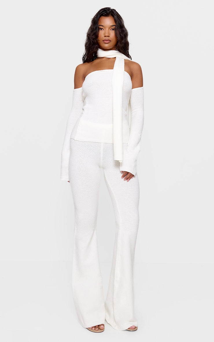 Cream Soft Knit Cold Shoulder Top And Scarf Detail Next Day Delivery Before 10 pm