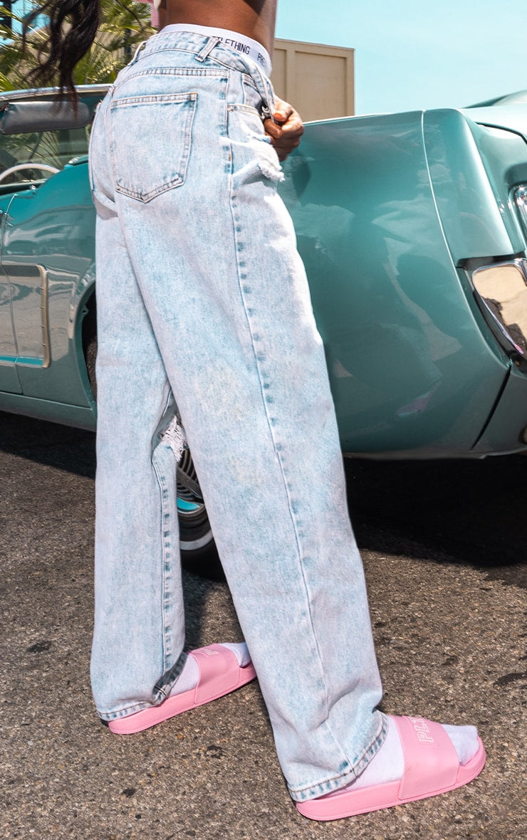 Light Blue Wash Open Knee Boyfriend Jeans
