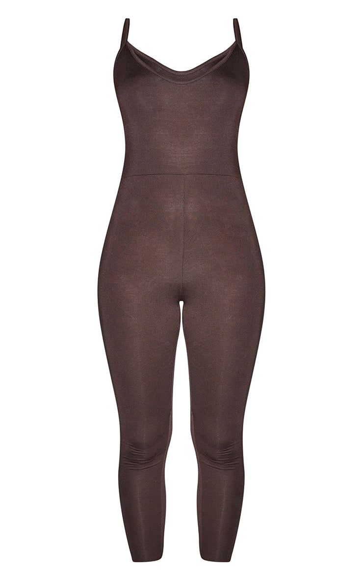 Chocolate Basic Strappy Plunge Jumpsuit Next Day Delivery Before 10 pm