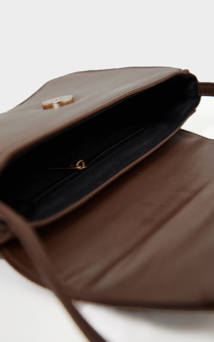 Gold PU Flap Over Baguette Shoulder Bag