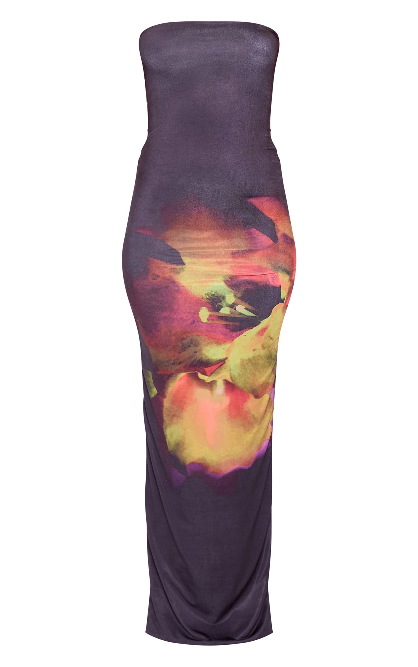Petite Black Double Slinky Flower Print Bandeau Maxi Dress