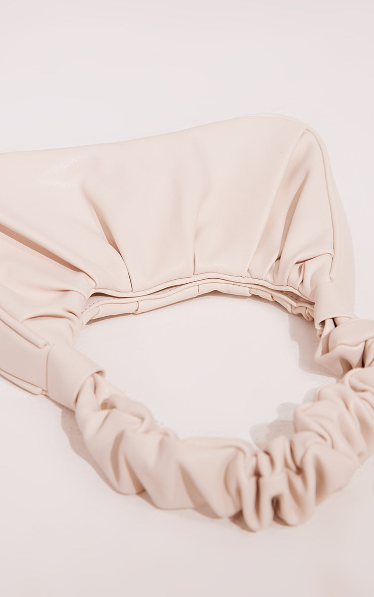 Cream Extreme Ruched Handle Shoulder Bag