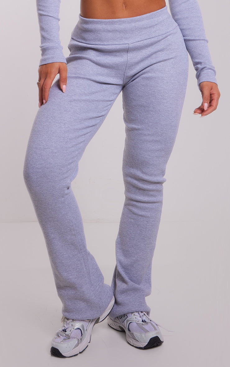 Charcoal Rib Fold Over Waist Flared Trousers Next Day Delivery