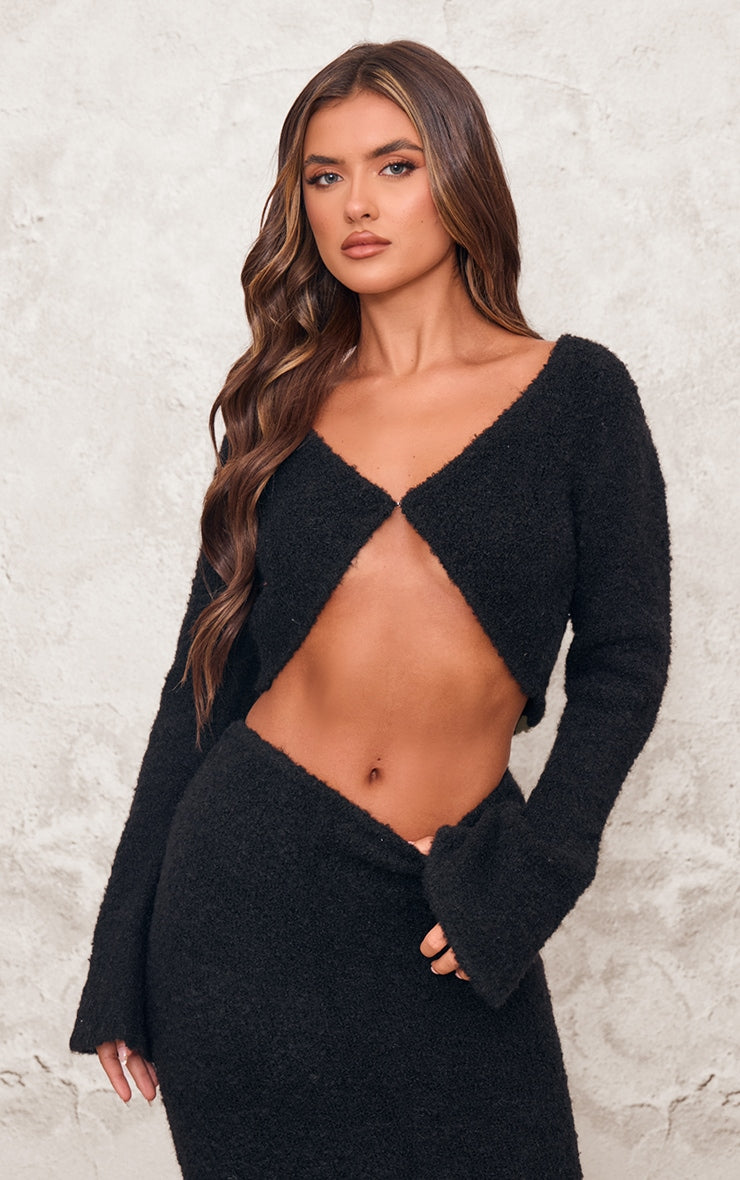 Mocha Stripe Textured Knit Flared Sleeve Mini Cardigan Next Day Delivery Before 10 pm