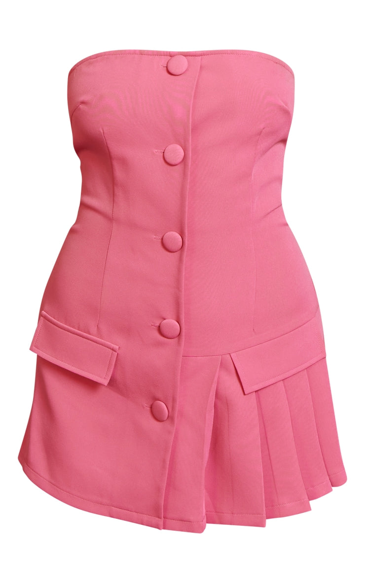Hot Pink Tailored Pleat Detail Bandeau Skort Playsuit Next Day Delivery Before 10PM