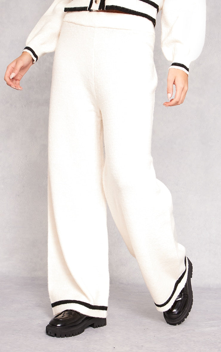 Taupe Soft Knit Contrast Stripe Detail Wide Leg Trousers Next Day Delivery Before 10 pm