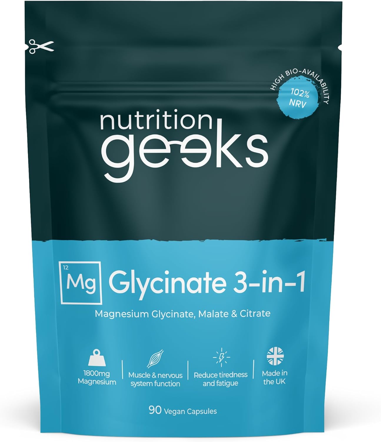 Next Day Delivery Magnesium Glycinate 3-in-1 Complex - 1800mg Supplements as Bisglycinate, Citrate & Malate 90 Vegan Capsules, Triple High Absorption 384mg Elemental, UK Made