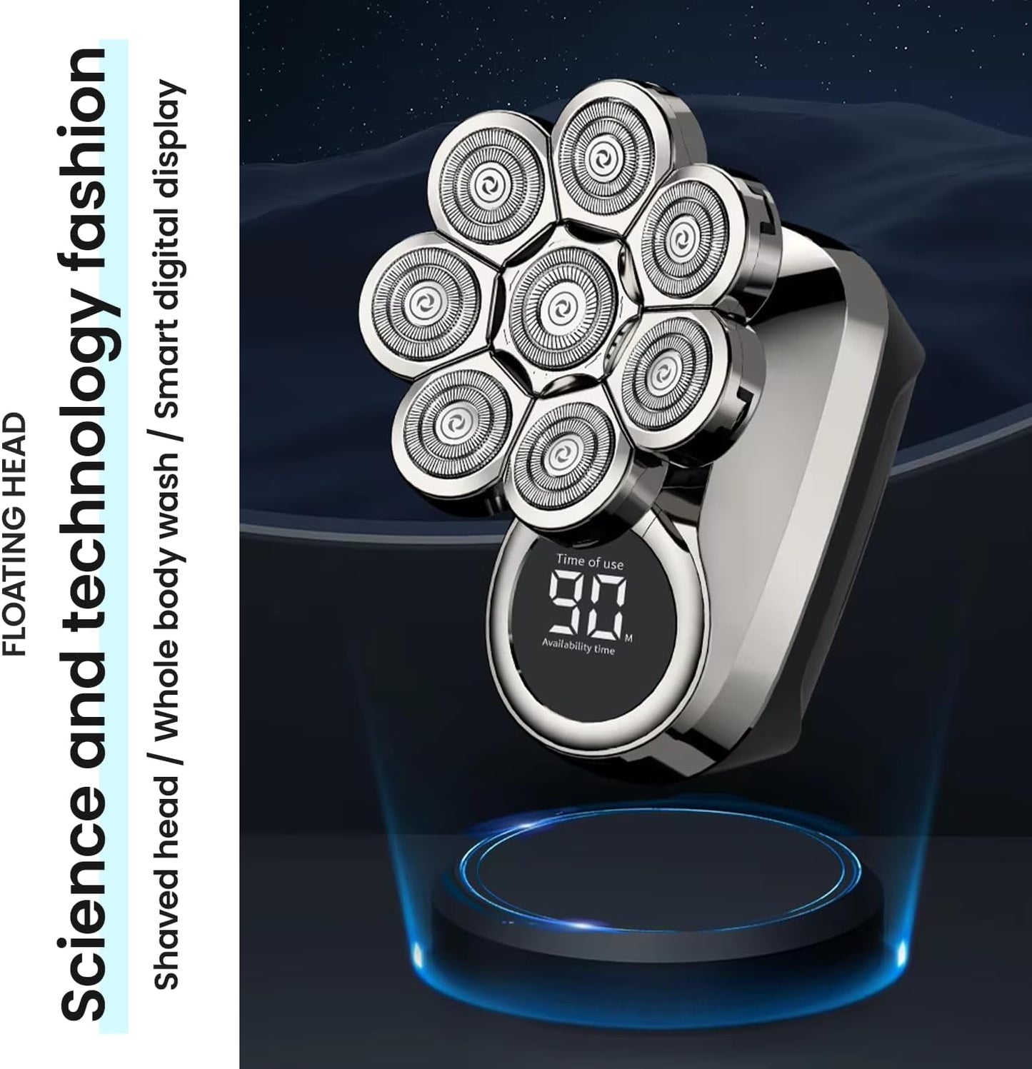 Next Day Delivery ARVENTINO Electric Head Shavers for Men - 8D Upgraded 6-in-1 Bald Head Shaver - IPX6 Waterproof Electric Razor Grooming Kit with LED Display, Cordless, Portable