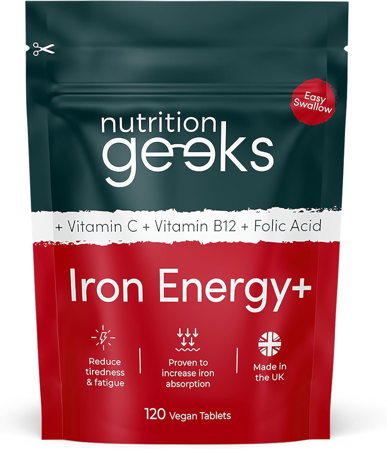 Next Day Delivery Iron Tablets High Strength Tablets with Vitamin C, B12 & Folic Acid - 120 Vegan Supplements for Women and Men - 14mg Iron Vitamin for Enhanced Energy Support & Increased Absorption | UK