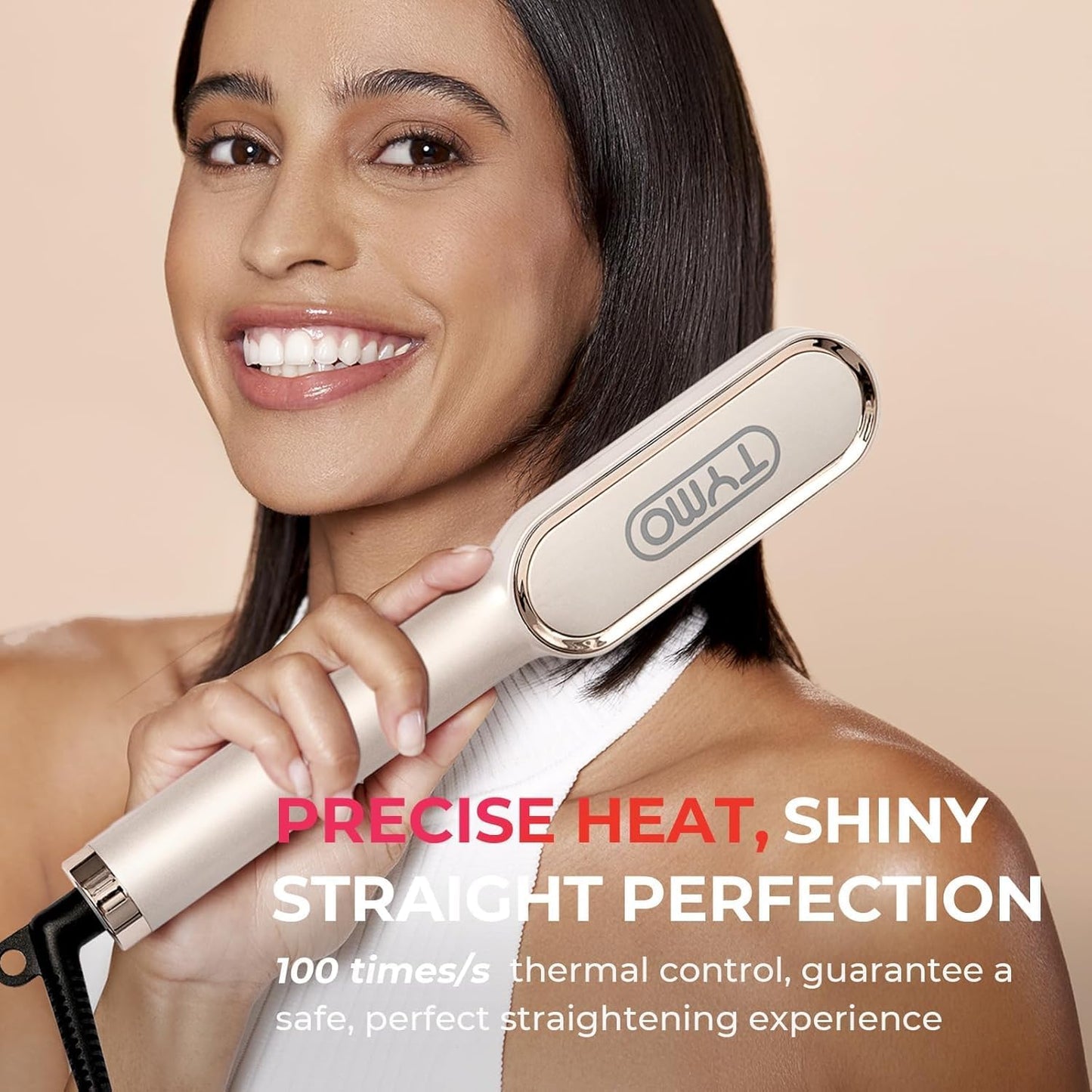 Next Day Delivery TYMO Hair Straightener Brush UK, Flat Iron and Hair Brush 2-in-1, Anti-Scald, Fast Heating, 5 Temp Settings (130℃-210℃), Professional Salon at Home, Wider Comb for Even Straightening, TYMO Ring
